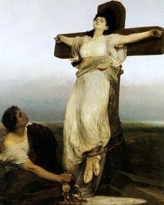 Detail of A Painting of Saint Julia Painting Sometimes Listed As Crucified Martyress 1866 By Gabriel Von Max Galerie Marold Prague Czech Republic Swiped From Wikimedia Commons