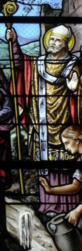 Detail of A Stained Glass Window of Saint Julian of Le Mans Date And Artist Unknown Church of SaintPierre De Chevaigné France Photographed On 14 September 2013 By Go69 Swiped From Wikimedia Commons