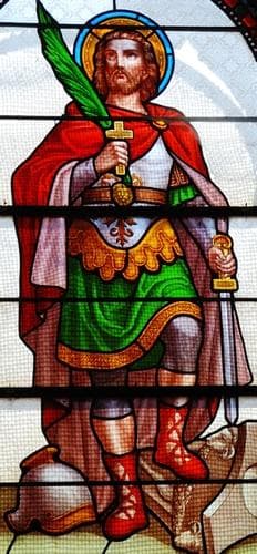 Detail of A Stained Glass Window of Saint Julian The Hospitaller Date And Artist Unknown SaintJulien PuyDeDôme France Photographed On 15 July 2007 By Romary Swiped From Wikimedia Commons