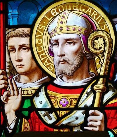 Detail of A Stained Glass Window of Saint Leodegarius of Autun Choir In The Church of StLéger Orvault France Date And Artist Unknown Photographed On 17 February 2017 By Loïc Llh Swiped From Wikimedia Commons